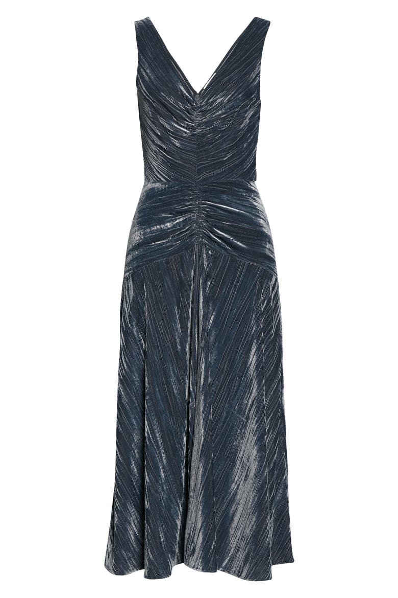 Ruched Textured Velvet Sleeveless Dress, Alternate, color, AZURE