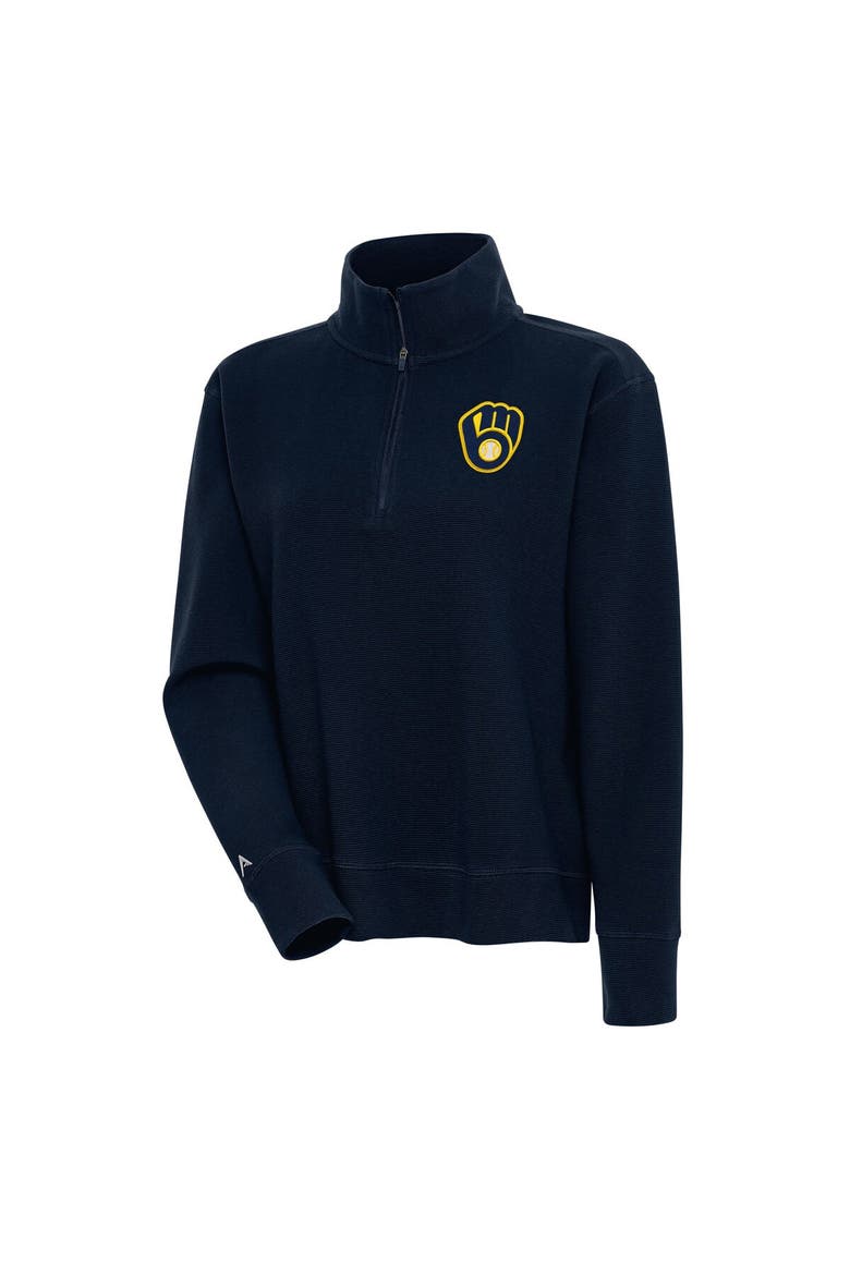 Women's Antigua  Navy Milwaukee Brewers Portal Quarter-Zip Pullover Top, Main, color, Navy