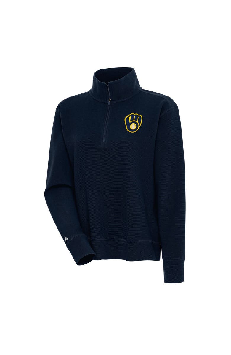 ANTIGUA Women's Antigua  Navy Milwaukee Brewers Portal Quarter-Zip Pullover Top, Main, color, 