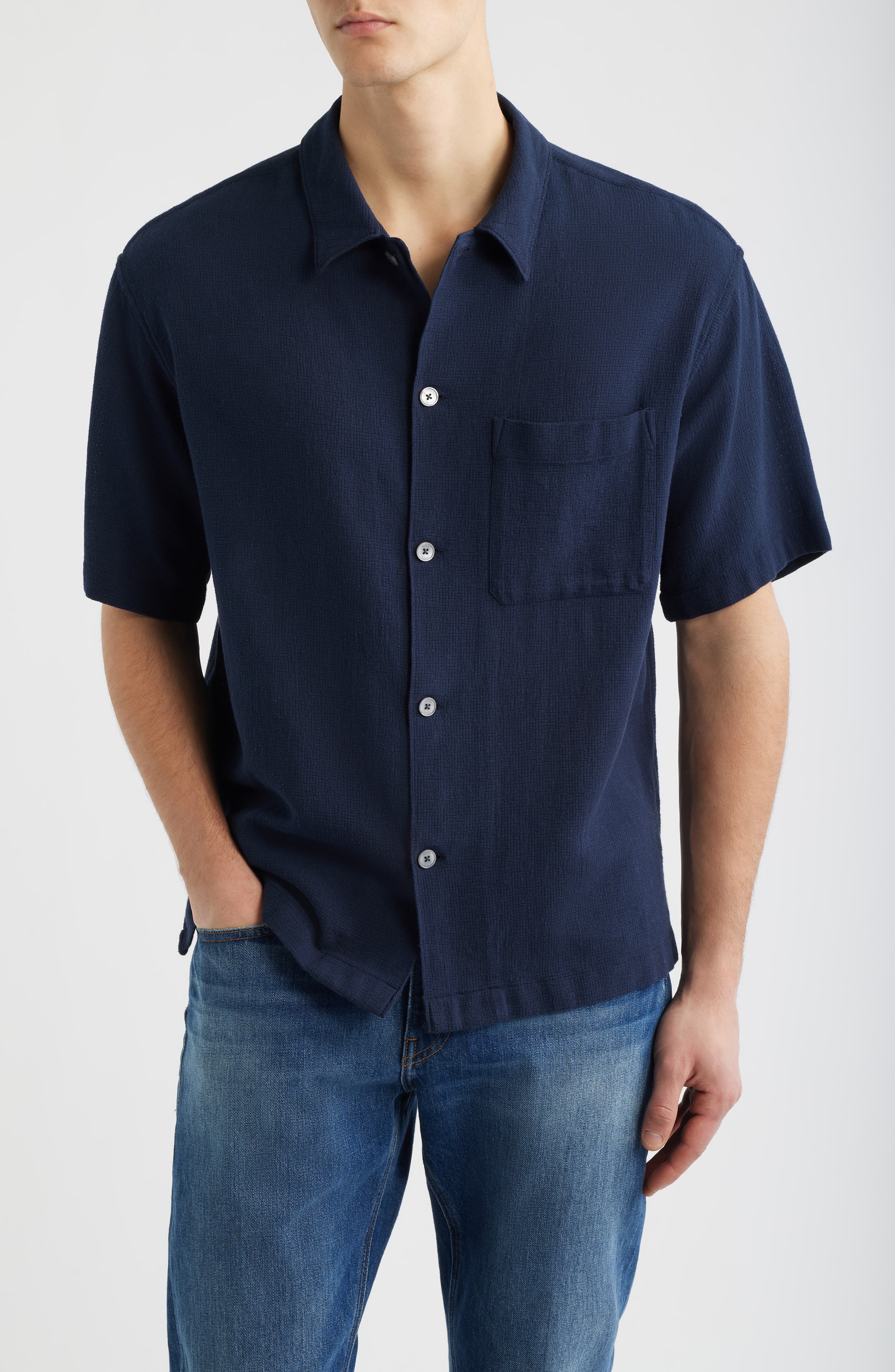 Open Weave Short Sleeve Button-Up Shirt - image 3