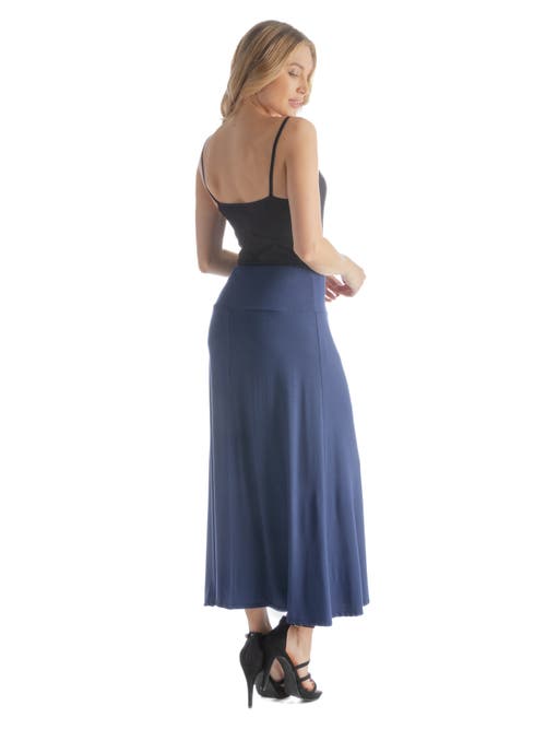 24seven Comfort Apparel Petite Elastic Waist Solid Color Maxi Skirt In Blue