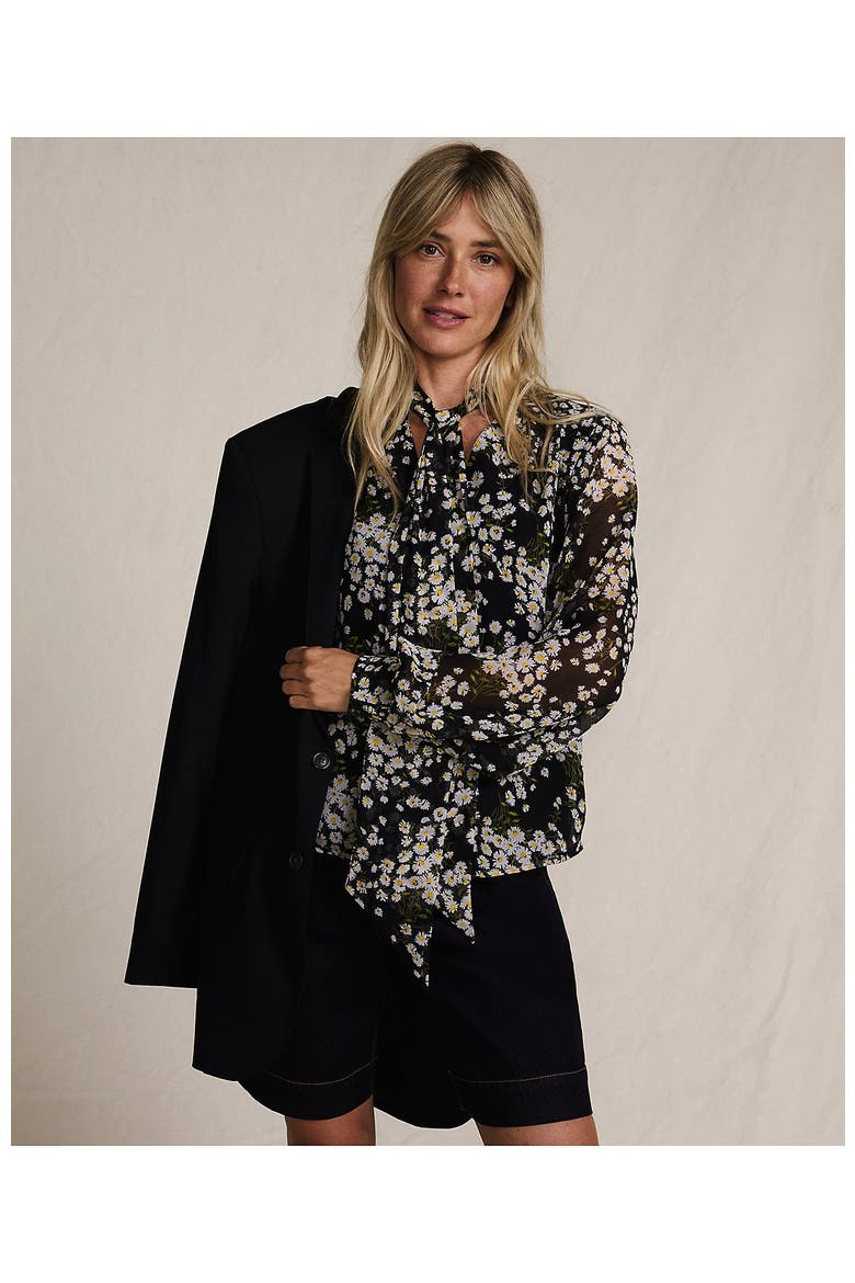 Chiffon Removable Tie Neck Blouse, Alternate, color, Black Tossed Daisies