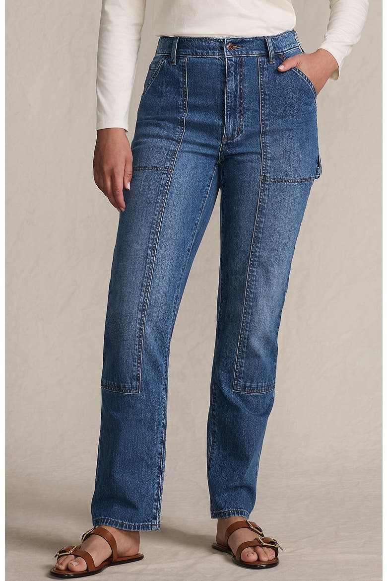 Soft Denim High Rise Rail Straight Leg Utility Jeans, Main, color, Indigo Tide Blue