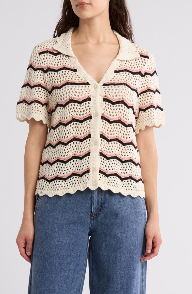 Scalloped Trim Short Sleeve Cardigan