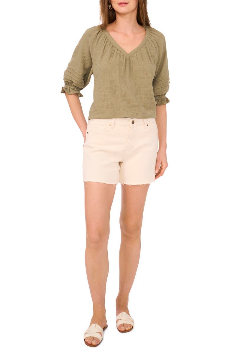 Two by Vince Camuto Cotton Gauze Puff Sleeve Top, Alternate, color, Olive