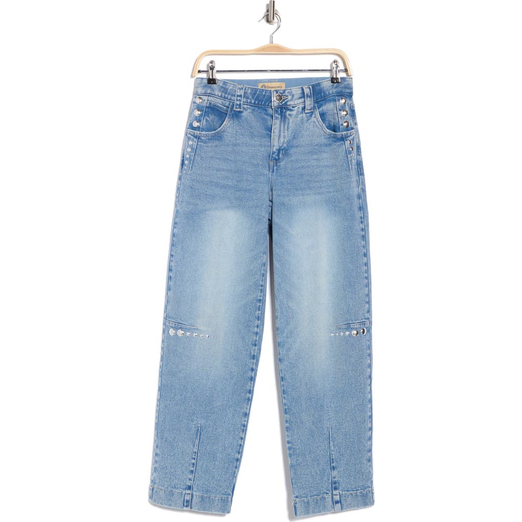 Democracy Studded Barrel Leg Jeans In Light Blue Artisinal