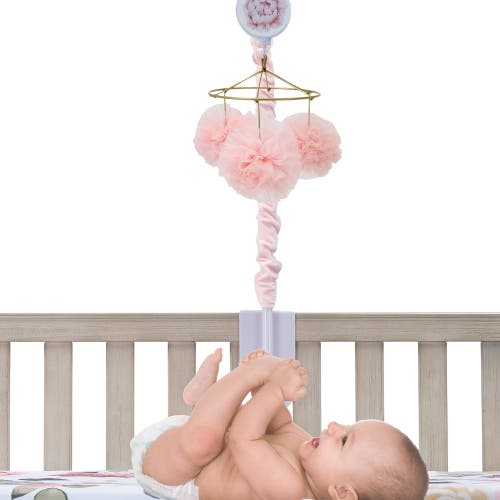 Lambs & Ivy Secret Garden Pom Pom Musical Baby Crib Mobile Soother Toy In Pink
