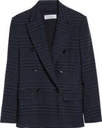 Max Mara Bisso Plaid Cotton & Wool Double Breasted Blazer