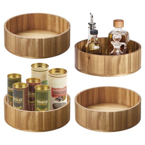10-Inch Round Acacia Wood Lazy Susan Organizer for Kitchen