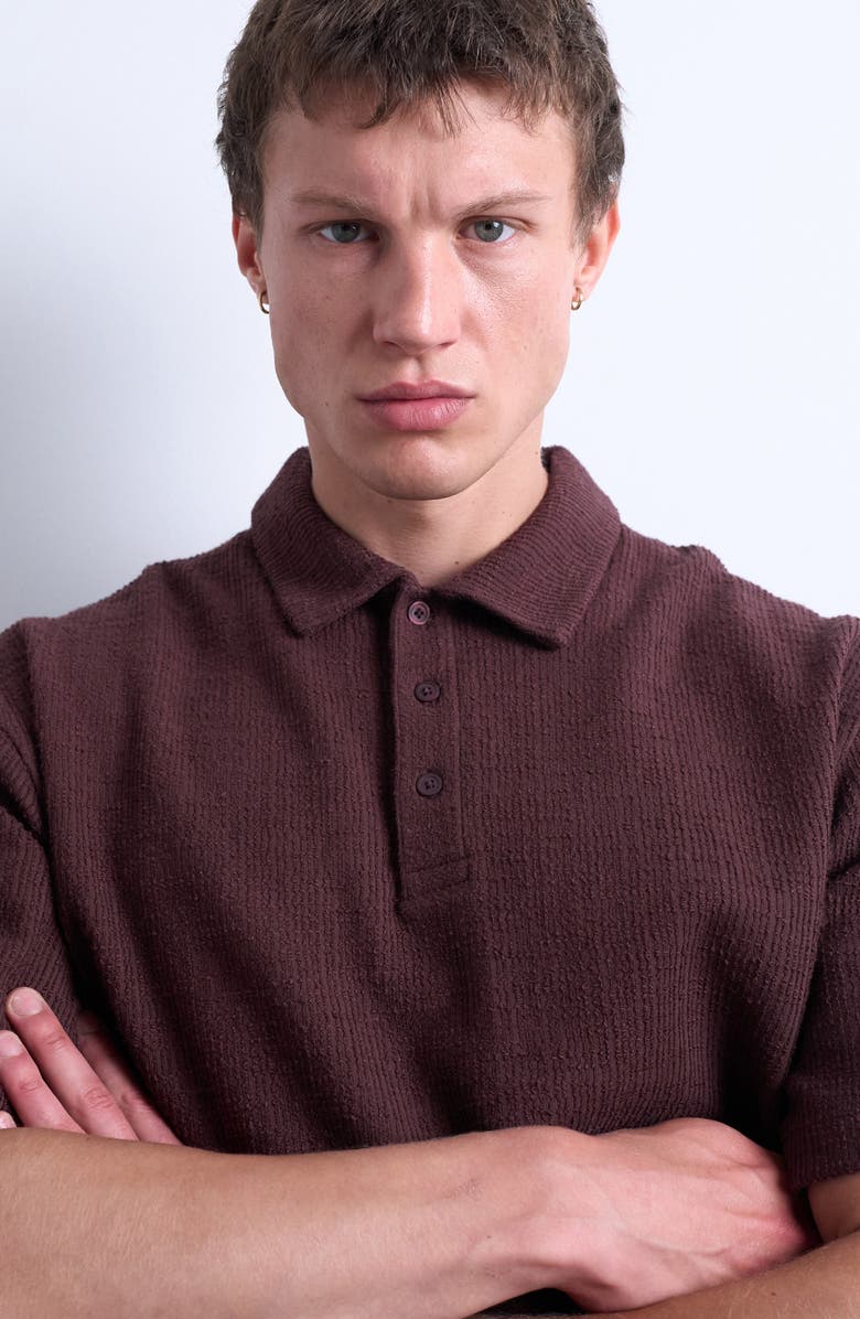 Topman Textured Cotton Polo, Alternate, color, Brown