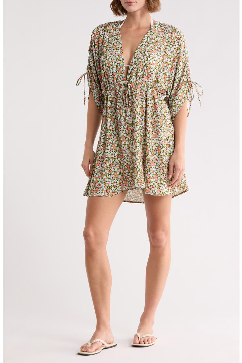 Mousse Floral Kaftan Cover-Up, Main, color, GREEN