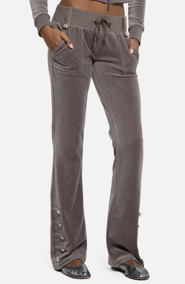 JADED LONDON Bootcut Cotton Blend Velour Military Pants, Main, color, Brown