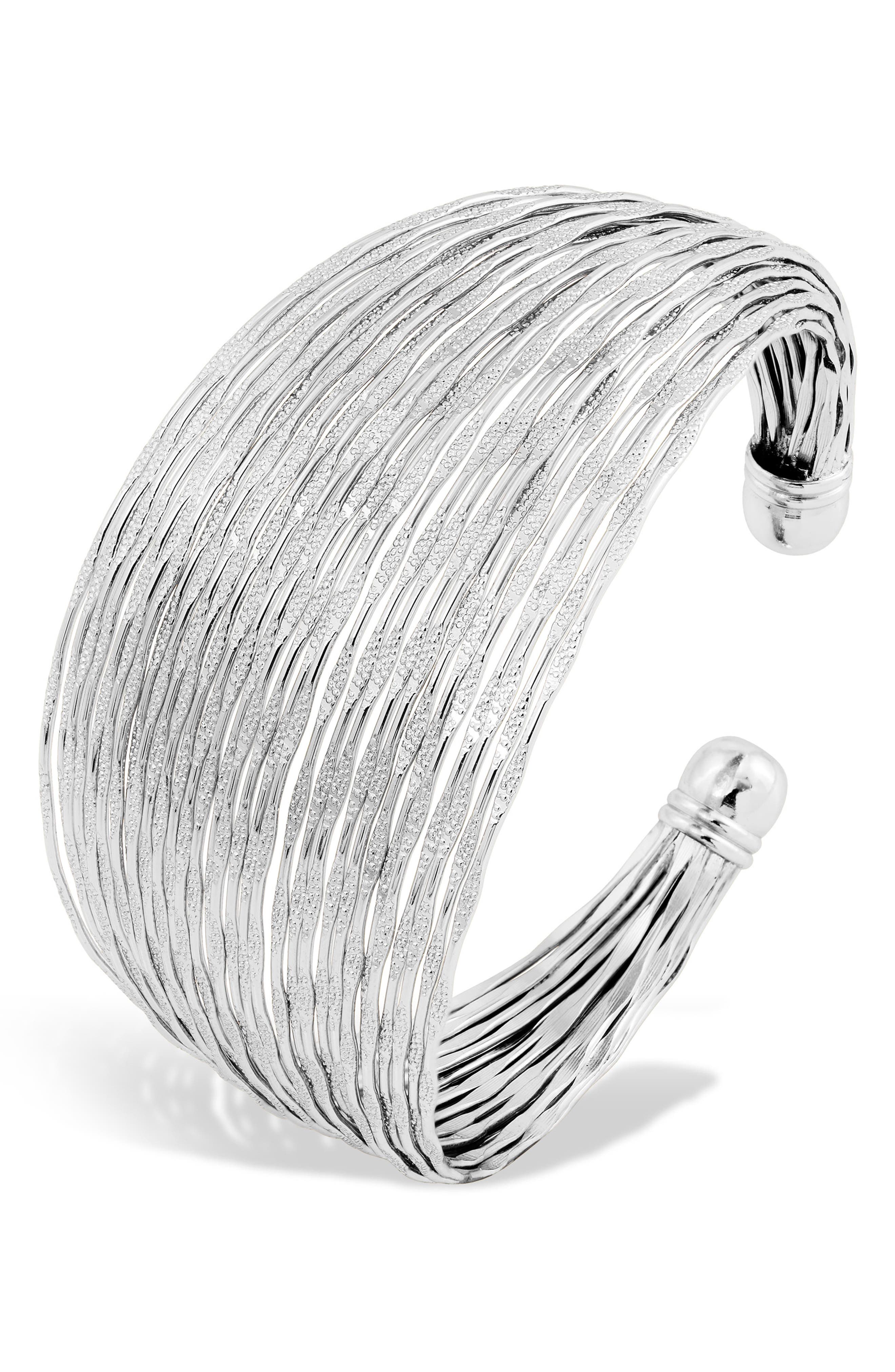 SAVVY CIE JEWELS Rhodium Plated Wide Cuff Bracelet