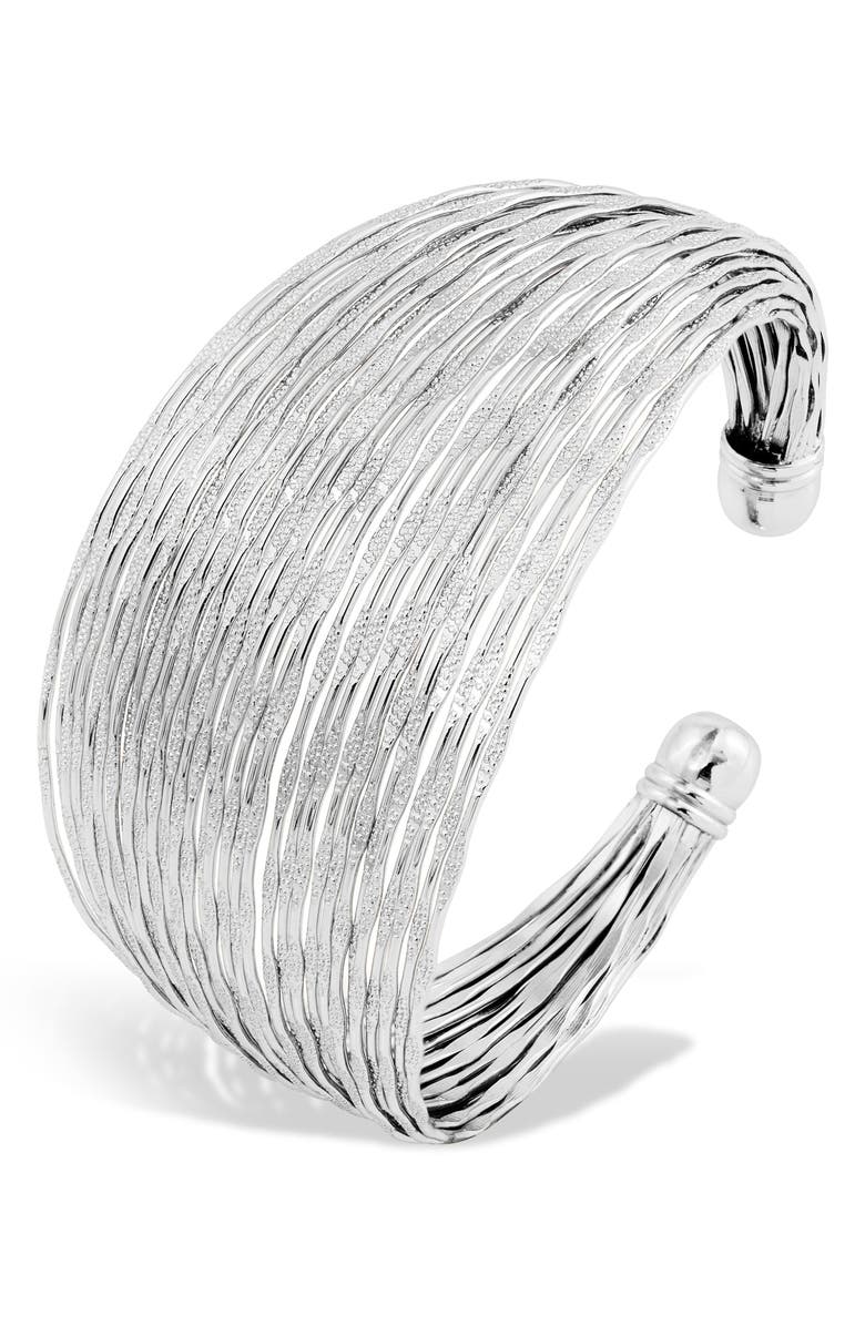 SAVVY CIE JEWELS Rhodium Plated Wide Cuff Bracelet, Main, color, White