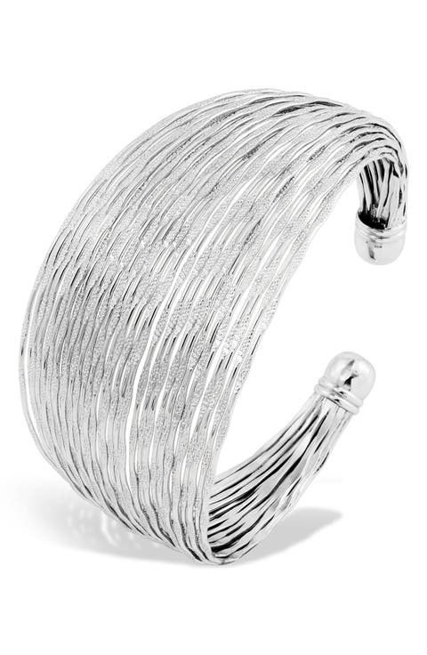 Rhodium Plated Wide Cuff Bracelet
