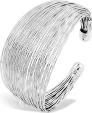 SAVVY CIE JEWELS Rhodium Plated Wide Cuff Bracelet