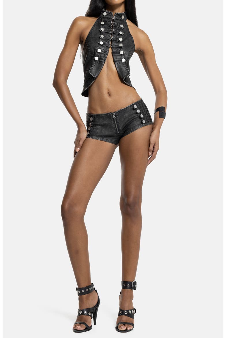 Military Halter Faux Leather Top, Alternate, color, BLACK