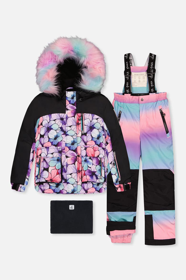 Play Floral Jacket & Gradient Pants Two Piece Snowsuit, Main, color, Purple Floral Print