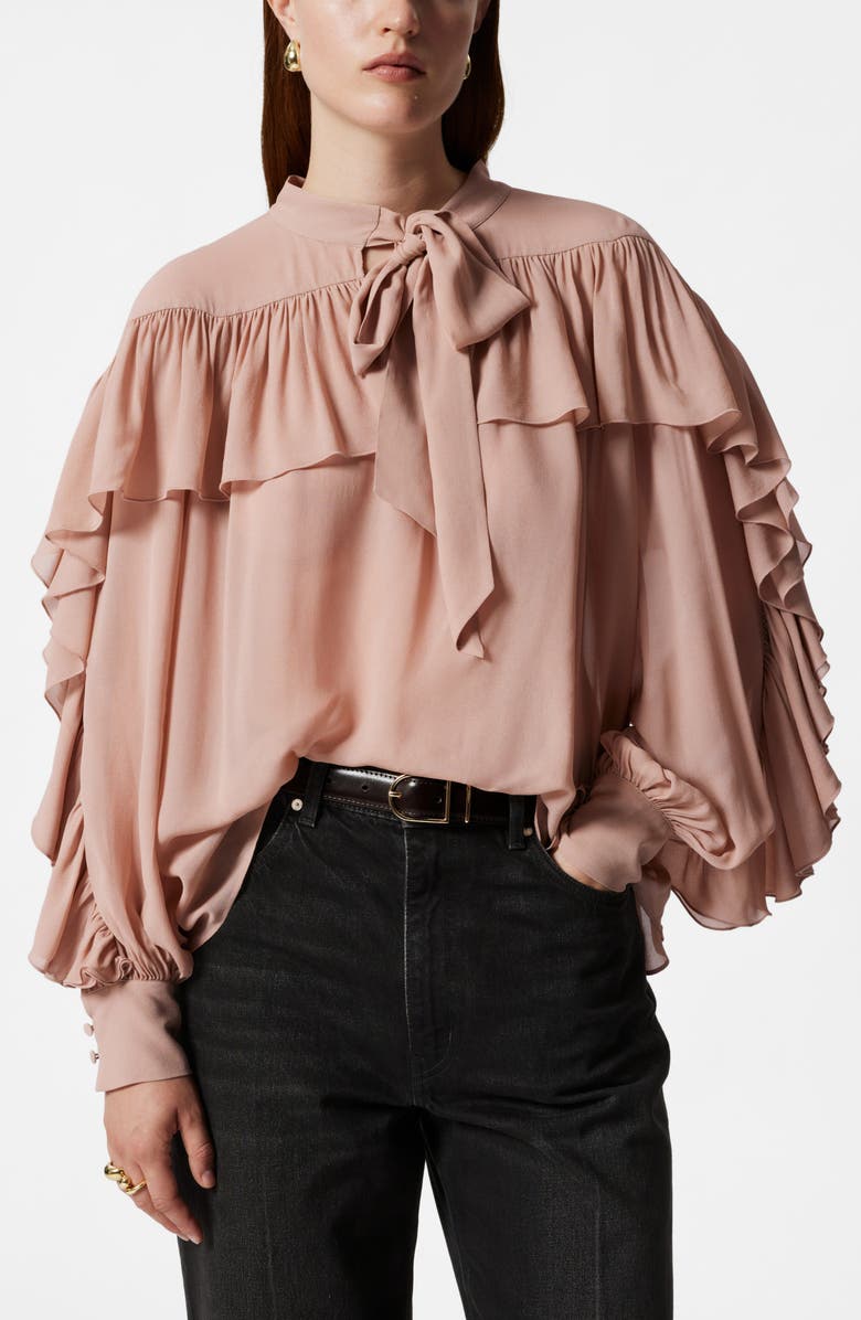 & Other Stories Ruffle Tie Neck Top, Main, color, 