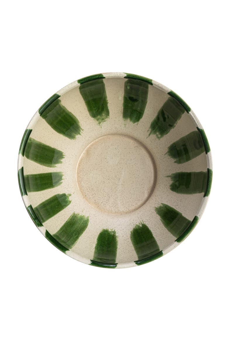 10.25 Inches Round Hand-Painted Stoneware Footed Bowl, Alternate, color, White