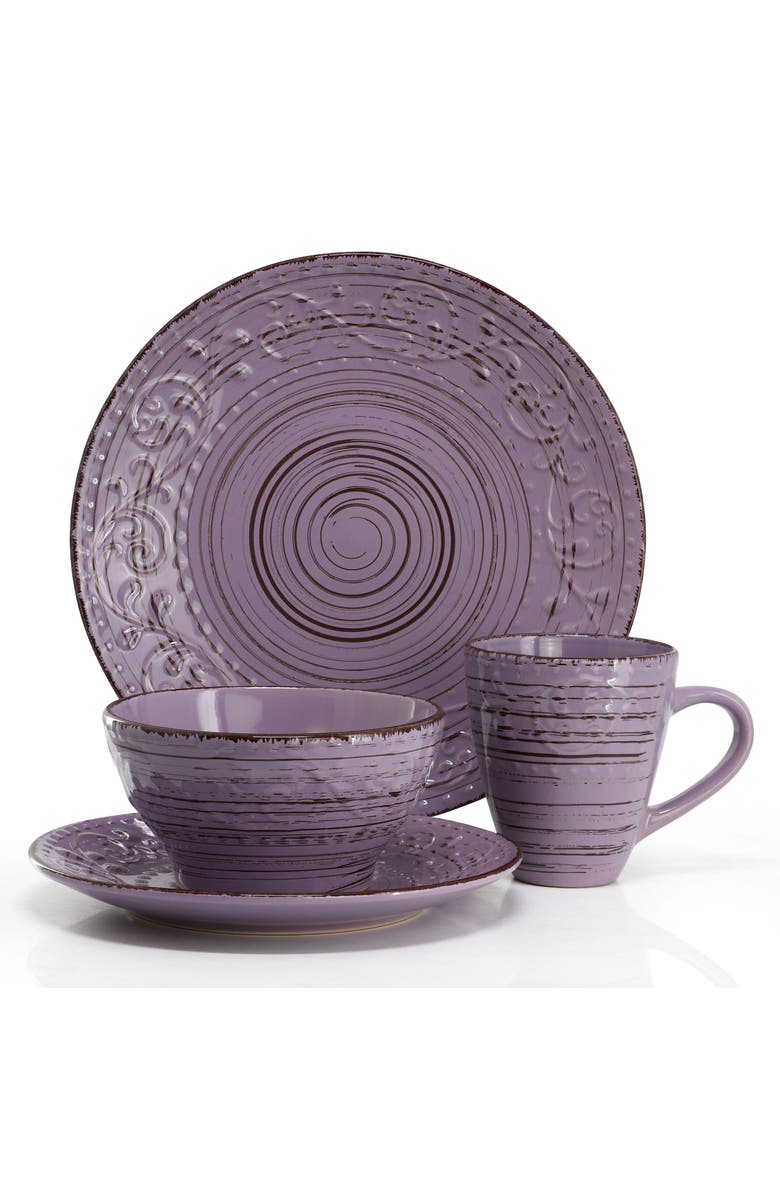 Elama Malibu Mica 16-Piece Stoneware Dinnerware Set, Alternate, color, Purple