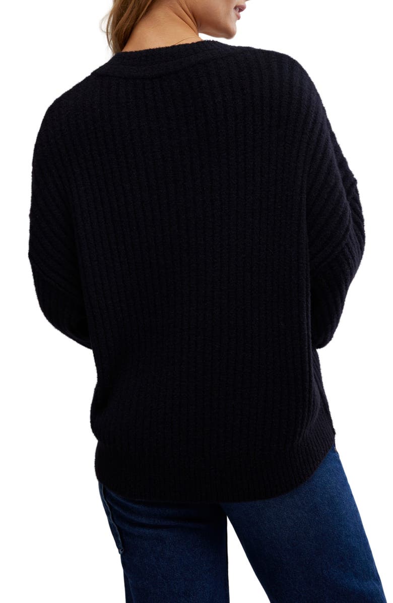 Free People Cocoa Rib Henley Sweater, Alternate, color, Black