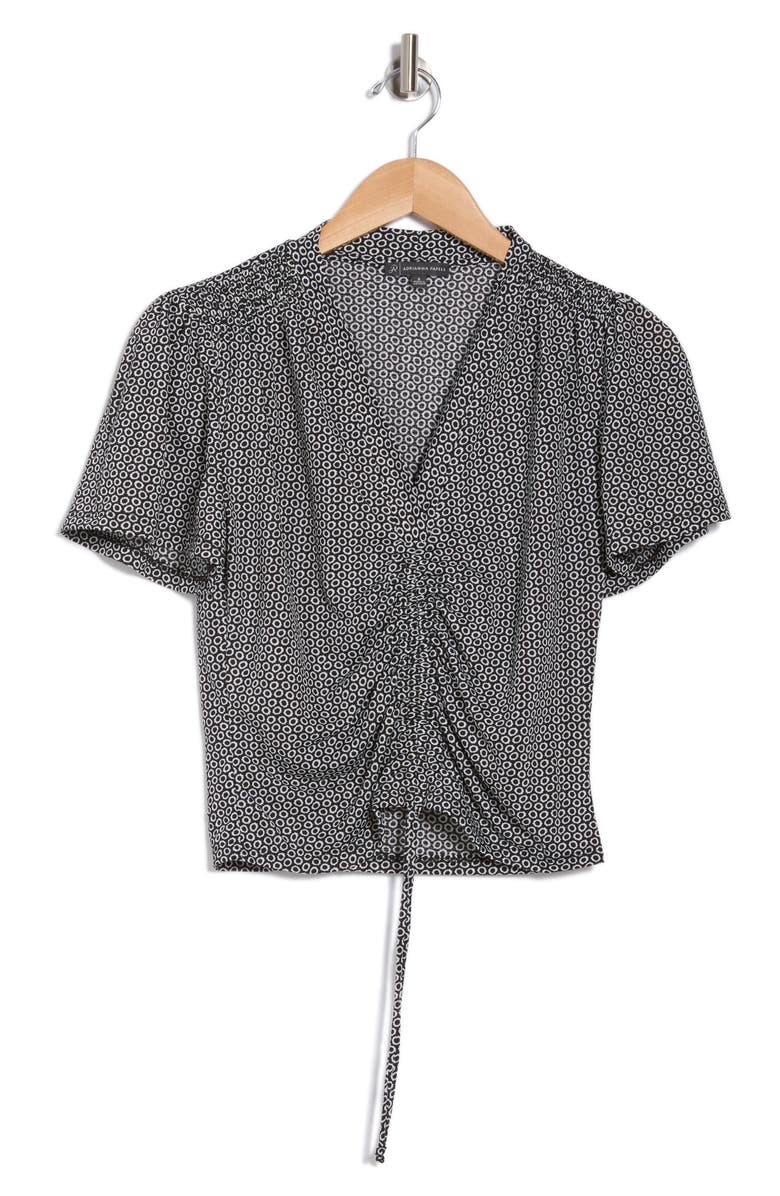 Adrianna Papell Ruched Tie Front Top, Alternate, color, Black/ Ivory Cloud Carnation