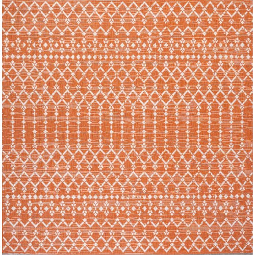 Jonathan Y Ourika Moroccan Geometric Textured Weave Indoor/outdoor Area Rug In Orange/cream