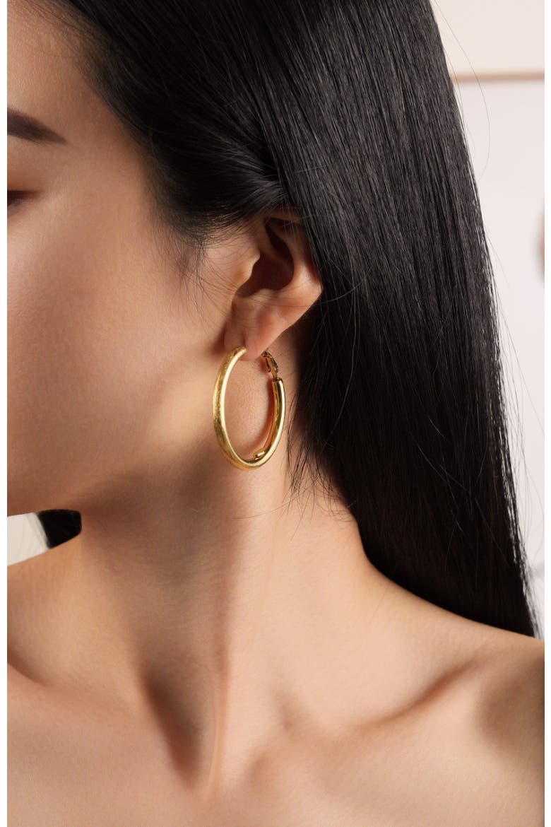 Retro Medium Hoop Earrings, Alternate, color, Gold