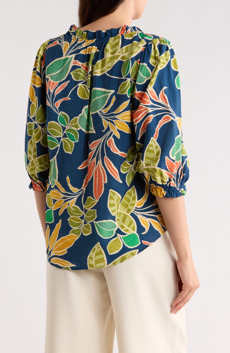 Renee C Leaf Print Top, Alternate, color, Navy