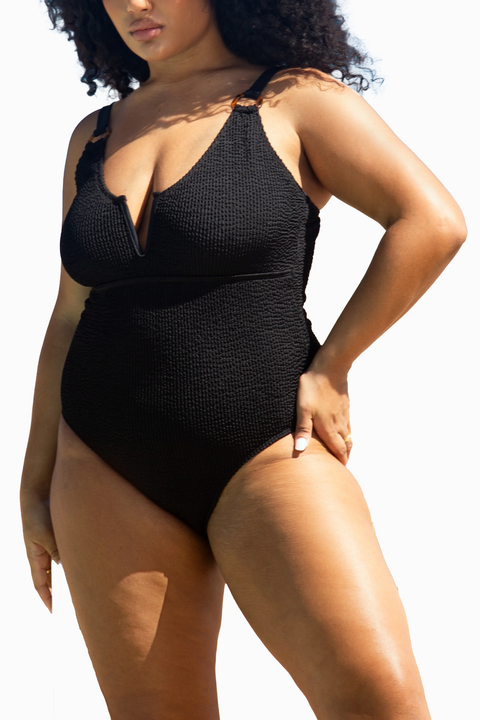 Trim Detail Sculpting Crinkle Swimsuit