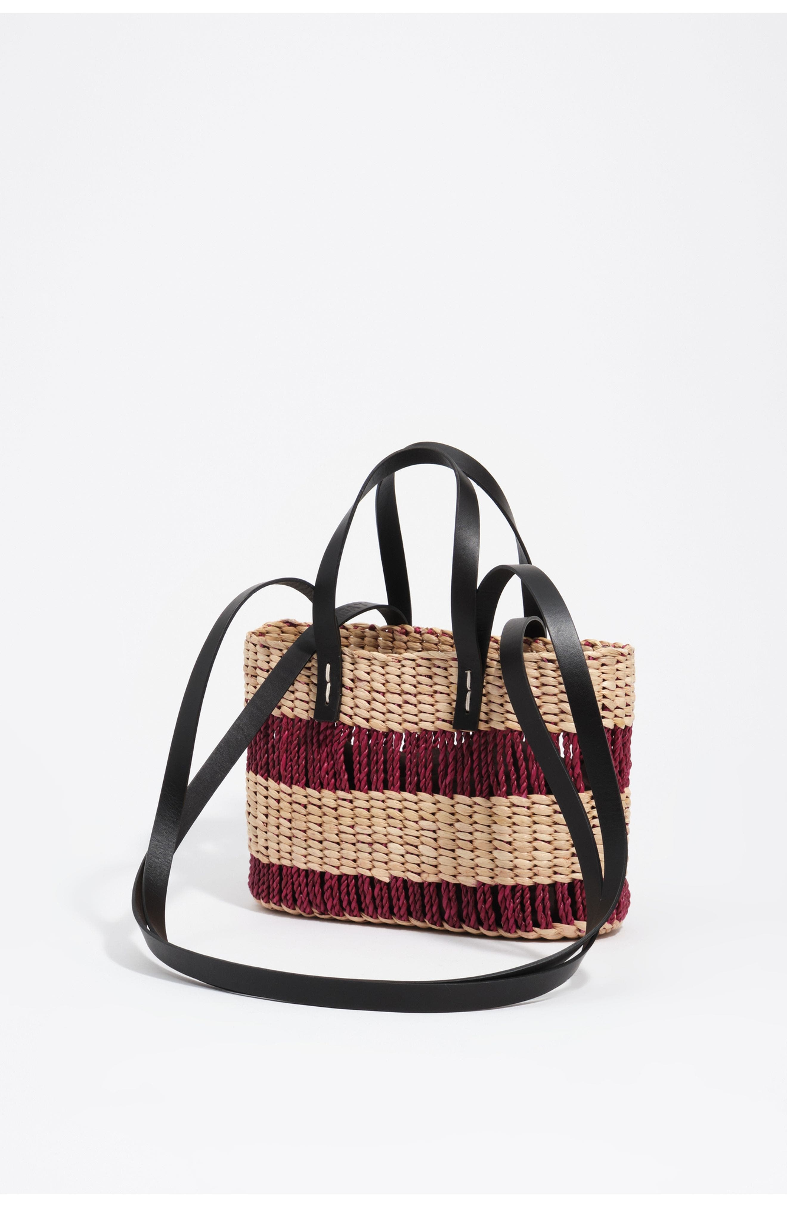 Small Raffia Basket Bag, Alternate, color, BURGUNDY
