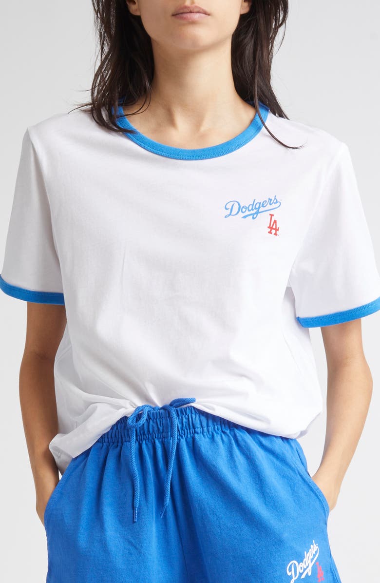 Sporty & Rich Dodgers Serif Graphic Ringer T-Shirt, Alternate, color, 