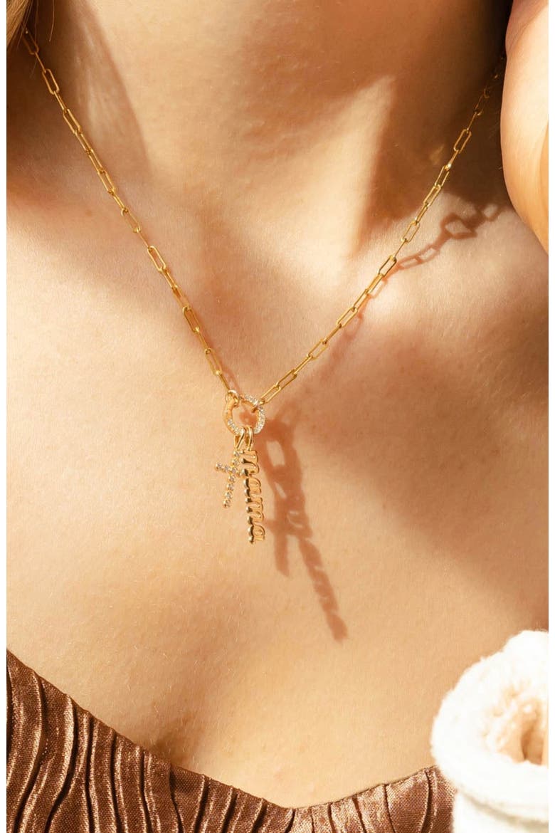 CZ Poppy Cross Charm, Alternate, color, Gold Vermeil