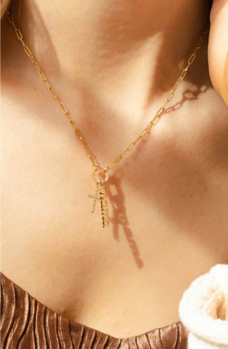 MADE BY MARY CZ Poppy Cross Charm, Alternate, color, Gold Vermeil