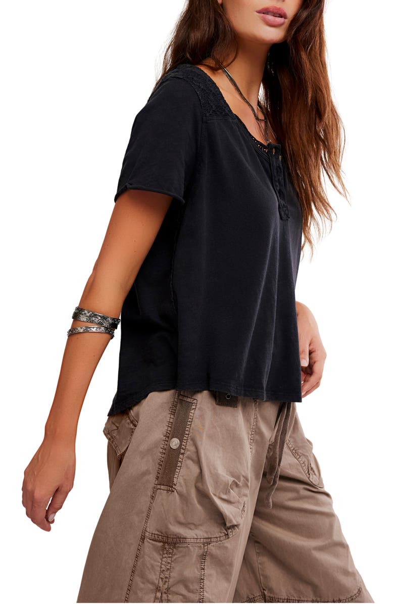 Free People Heirloom Henley Top, Alternate, color, Black