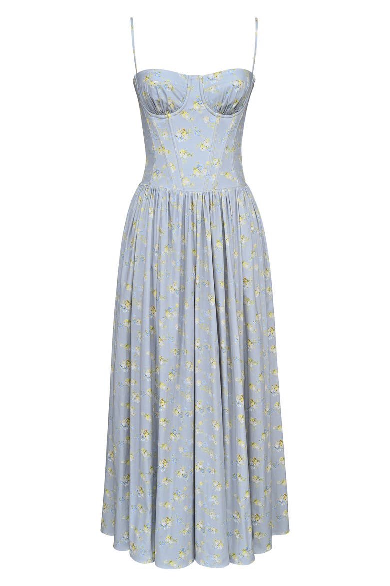 brock collection blue floral dress H&M x Brock Collection White Blue Floral Shoulder Tie Summer Dress size S 6 8 10