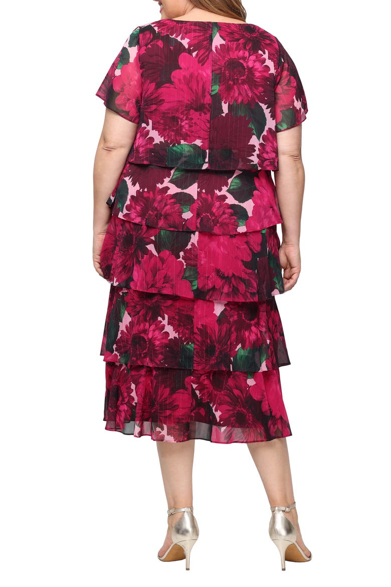 Floral Print Ruffled Chiffon Midi Dress, Alternate, color, PINK MULTI