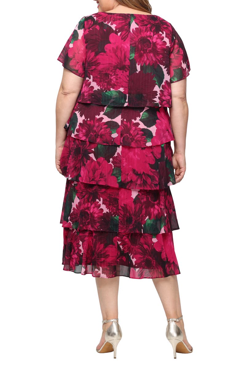 SL FASHIONS Floral Print Ruffled Chiffon Midi Dress, Alternate, color, Pink Multi