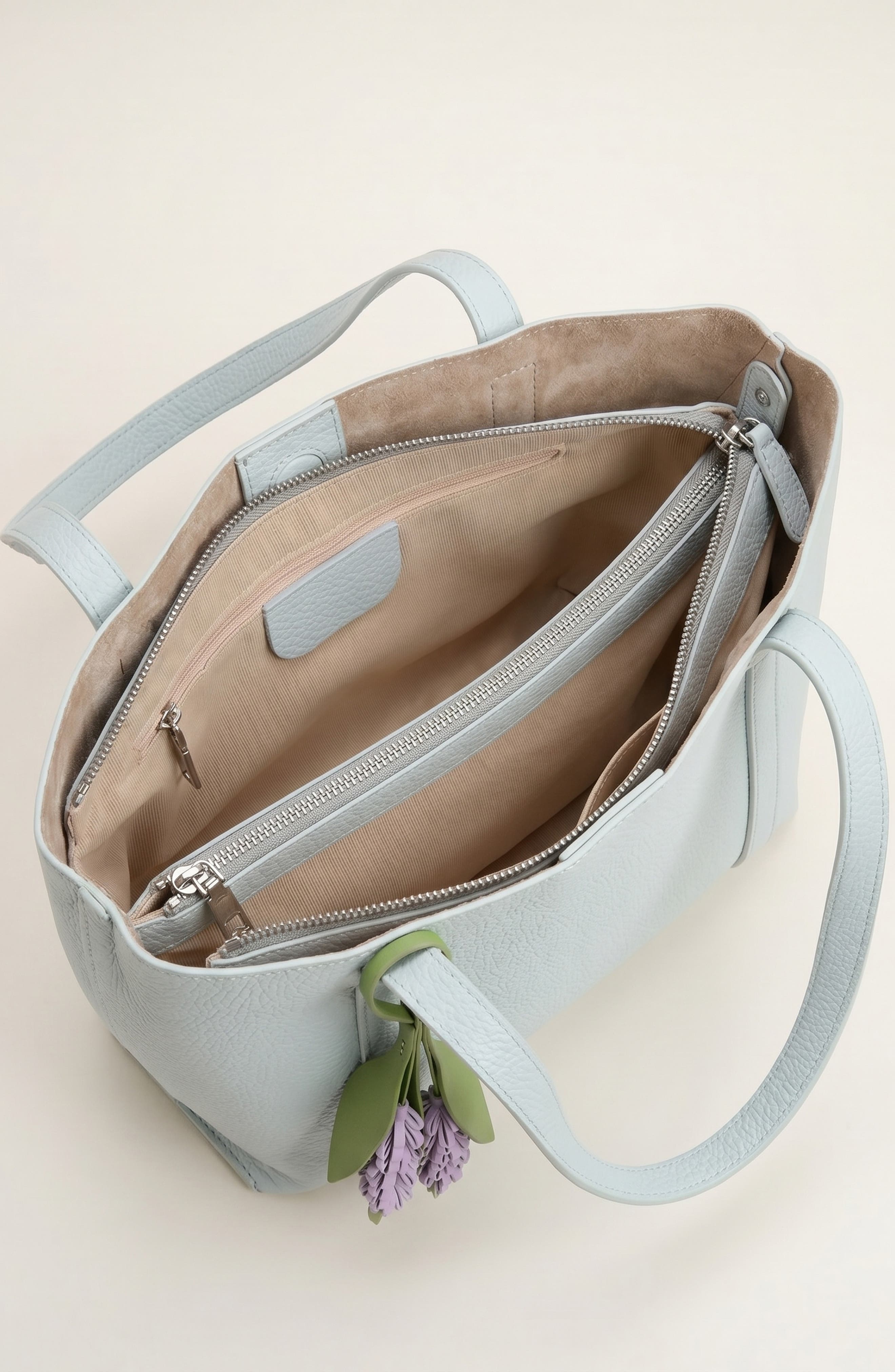 Modenaire Pebbled Leather Tote Bag with Removable Pouch and Charm, Alternate, color, Blue