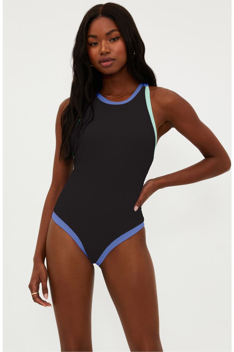 Steph Contrast Binding Rib One-Piece Swimsuit, Alternate, color, SAPPHIRE SEA COLORBLOCK