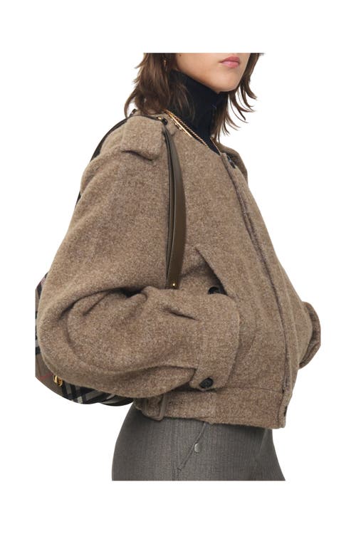 Burberry Women Detachable Scarf Wool Blend Jacket Biscuit In Brown