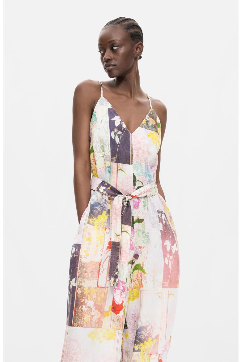 Floral Patchwork Belted Jumpsuit, Alternate, color, BLACK MULTI