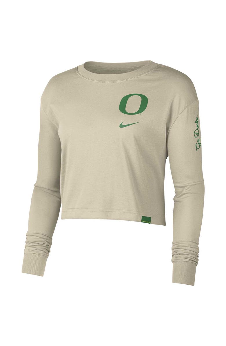 Nike Women's Nike Cream Oregon Ducks Varsity Letter Long Sleeve Crop Top, Alternate, color, 