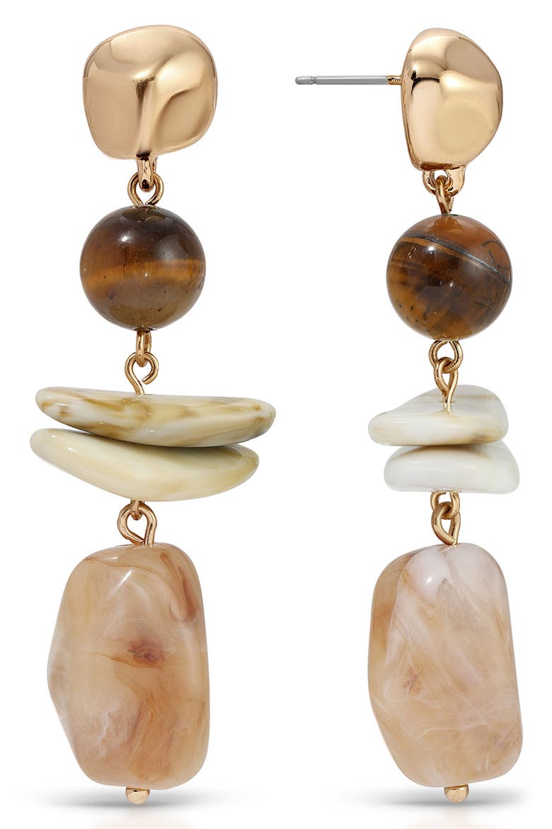 Solstice Stone 18k Gold Plated Drop Earrings, Main, color, BROWN