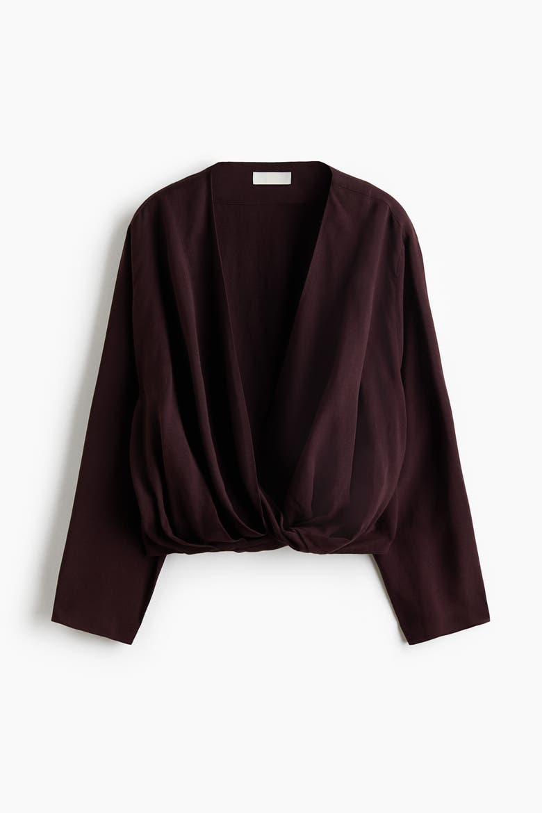 Linen-blend Wrap Blouse, Alternate, color, Dark brown