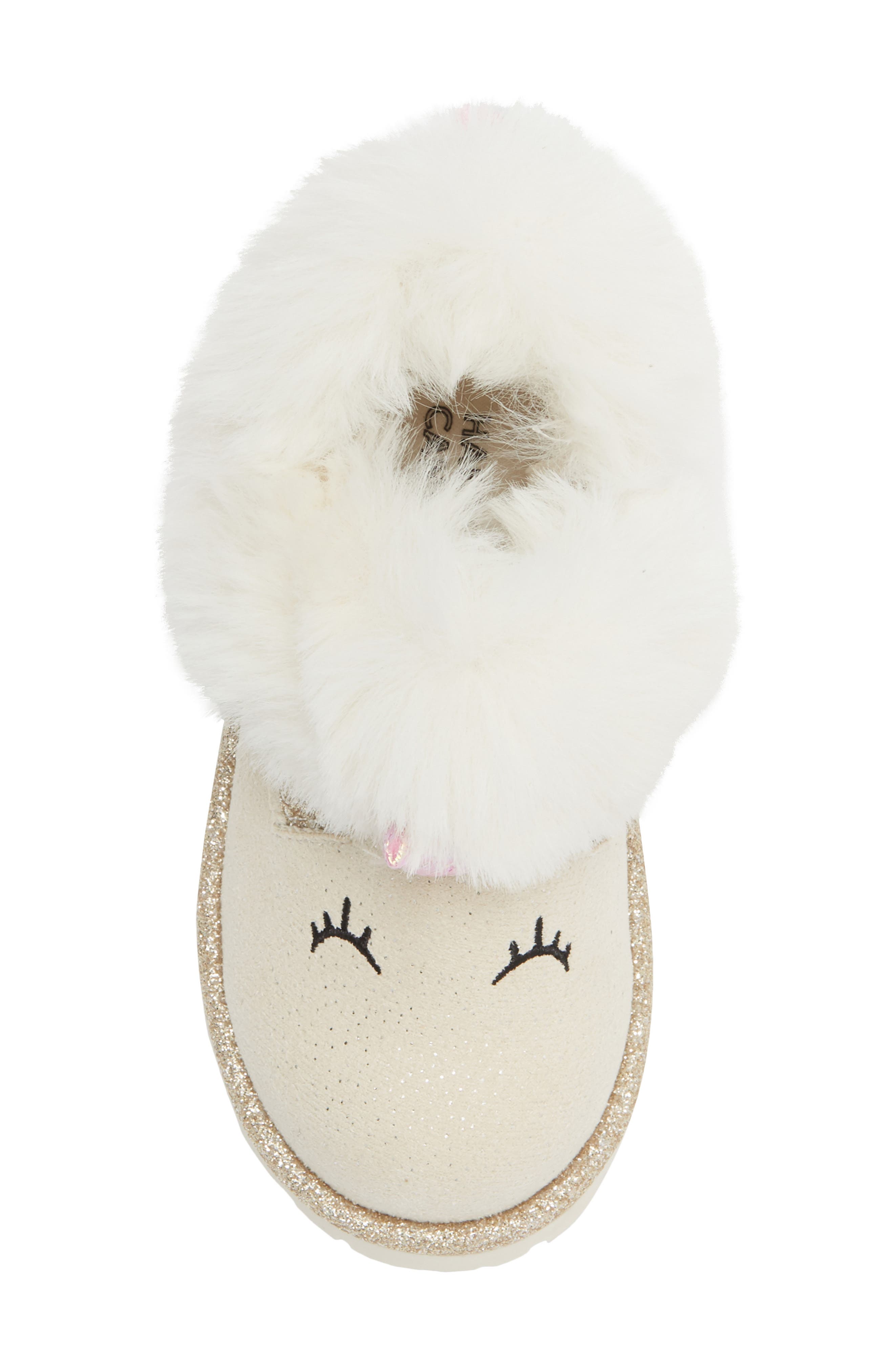 Kids' Faux Fur Unicorn Cozy Boot, Alternate, color, WHITE