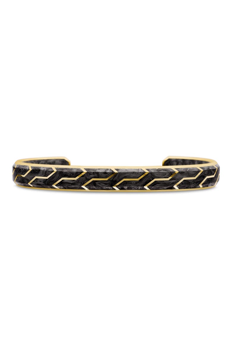 Forged Carbon Cuff Bracelet in 18K Yellow Gold, 8.5mm, Main, color, FORGED CARBON?