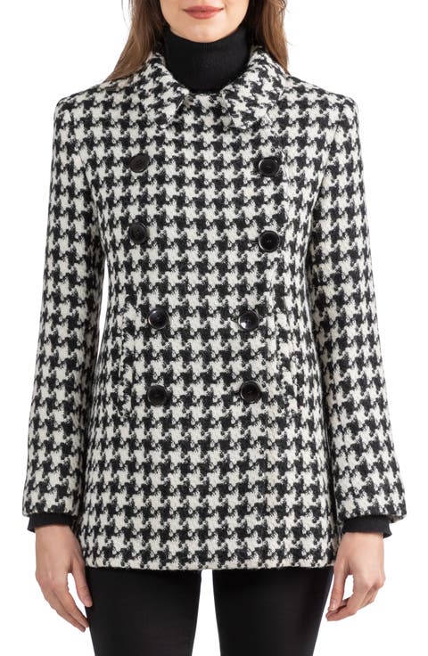 Houndstooth Alpaca & Wool Blend Peacoat