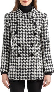 Sofia Cashmere Houndstooth Alpaca & Wool Blend Peacoat